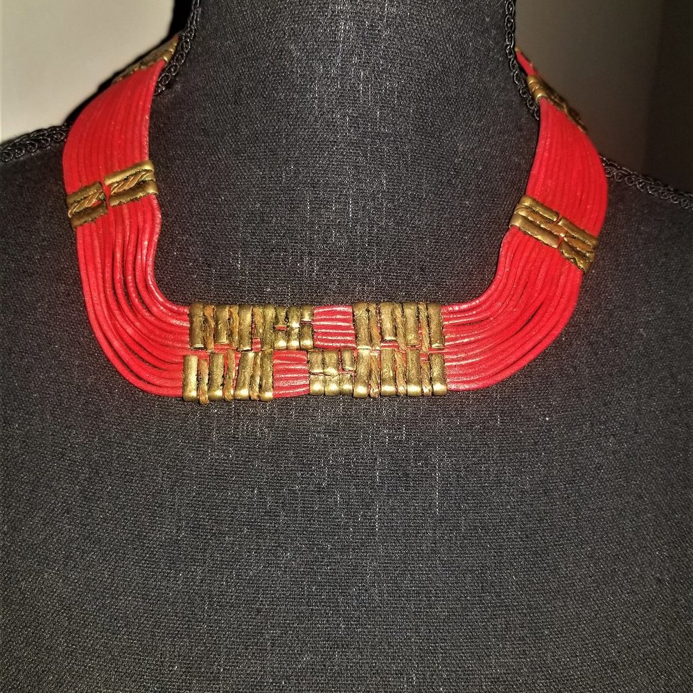 5 for $25! Vintage Boho Leather & Gold-Toned Necklace